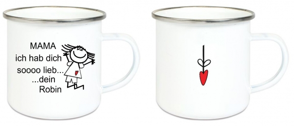 ♥ Tasse Emailletasse Strichmännchen Mama... Name,  Wunschname, Dankeschön, Abschied, Jubiläum, Geschenk, Becher von Lüttentüddel